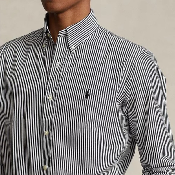 POLO RALPH LAUREN Classic Fit Striped Stretch Poplin Shirt Black Grey White Sm - Picture 7 of 11
